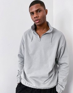 Серый oversized-свитшот с воротником-стойкой и затягивающимися шнурками ASOS DESIGN
