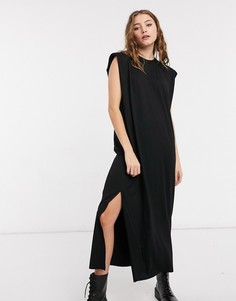 Черное платье макси с подплечниками без рукавов ASOS DESIGN-Черный