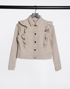 Бежевая джинсовая куртка с оборками River Island-Бежевый