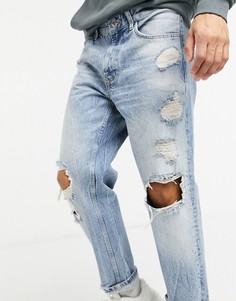 Прямые джинсы винтажного кроя голубого цвета с рваной отделкой Bershka-Голубой