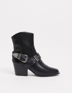 Черные ботинки с отделкой в стиле вестерн River Island-Черный