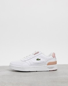 Бело-розовые кожаные кроссовки Lacoste T-Clip-Розовый
