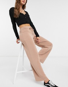 Широкие домашние брюки телесного цвета на шнурке Pieces-Светло-коричневый
