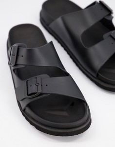 Черные резиновые сандалии с пряжкой ASOS DESIGN-Черный