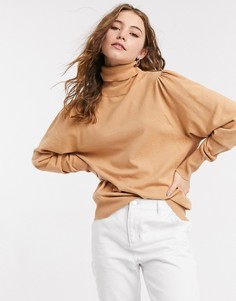 Темно-бежевый джемпер с высоким воротником и открытой спиной ASOS DESIGN-Светло-бежевый