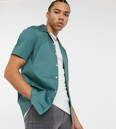 Рубашка классического кроя сине-зеленого цвета с короткими рукавами и отложным воротником ASOS DESIGN Tall-Зеленый