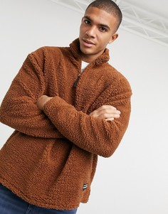 Коричневый плюшевый oversized-свитшот с короткой молнией ASOS DESIGN