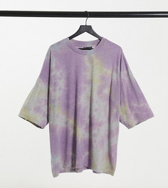 Серая меланжевая футболка в стиле oversized с рукавами до локтя и принтом тай-дай ASOS DESIGN Plus-Серый