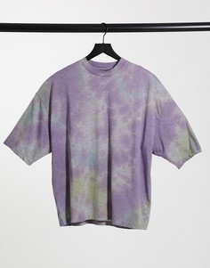 Серая меланжевая футболка в стиле oversized с рукавами до локтя и принтом тай-дай ASOS DESIGN-Серый