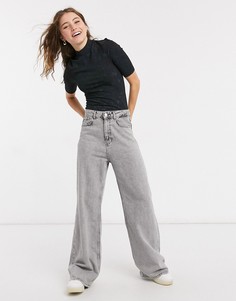 Боди выбеленного черного цвета с высоким воротом и рукавами до локтя ASOS DESIGN-Серый