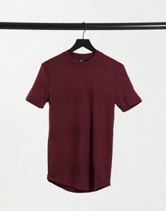 Бордовая облегающая футболка в комбинированный рубчик ASOS DESIGN-Красный