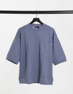 Черная выбеленная футболка в стиле oversized из ткани пике с широким швом на нижнем крае и манжетами ASOS DESIGN-Серый