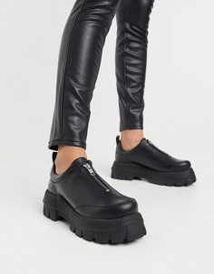 Кожаные лоферы премиум-класса с молнией на массивной плоской подошве ASOS DESIGN Militant-Черный