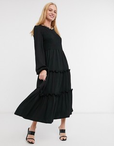 Черное платье миди с объемными рукавами и разрезами River Island-Черный