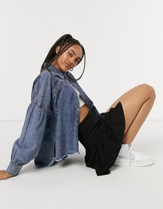 Синяя джинсовая рубашка в стиле oversized с эффектом потертости Signature 8-Голубой