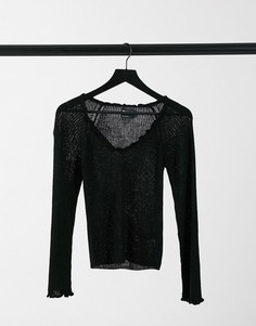 Черный джемпер с открытой шеей и оборками ASOS DESIGN