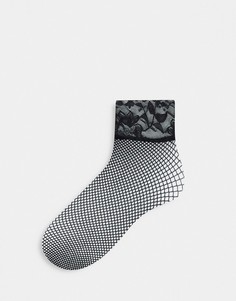 Черные носки до щиколотки в сеточку с кружевной отделкой ASOS DESIGN-Черный