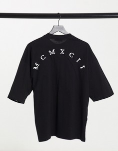 Черная oversized-футболка с принтом римских цифр на груди и спине ASOS DESIGN-Черный