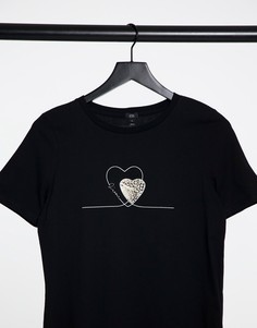 Черная футболка с изображением двойного сердца River Island-Черный