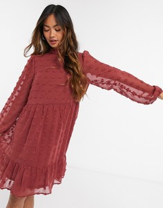 Свободное платье мини рыжего цвета в фактурный горох Vero Moda-Многоцветный