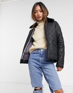 Черная вощеная стеганая куртка с воротником из искусственного меха Barbour Glencoe-Черный