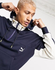 Темно-синий худи на короткой молнии с логотипом и белыми вставками Puma x Central Saint Martins