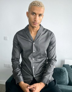 Угольно-серая атласная рубашка зауженного кроя с шалевым воротником ASOS DESIGN-Серый