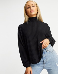 Черный oversized-джемпер из мягкого трикотажа в рубчик с высоким воротником Loungeable mix & match