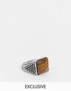 Серебристое кольцо-печатка с искусственным янтарем Reclaimed Vintage Inspired-Серебристый