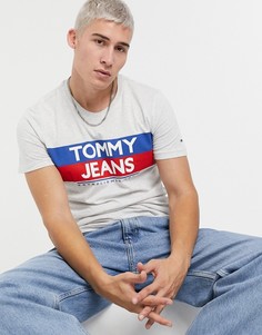 Серая меланжевая футболка с контрастной полоской и логотипом Tommy Jeans-Серый