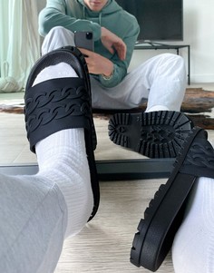 Шлепанцы с тиснением в виде черной цепочки ASOS DESIGN-Черный