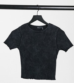 Укороченная футболка с волнистыми краями черного выбеленного цвета ASOS DESIGN Tall-Серый