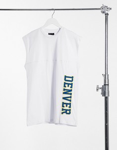 Белая длинная майка в стиле oversized без рукавов из плотного трикотажа с аппликацией-названием города ASOS DESIGN-Белый