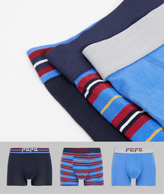 Набор из трех боксеров-брифов в синих оттенках в полоску Pepe Jeans Faxton-Голубой