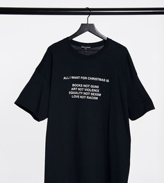 Oversized-футболка с новогодним принтом желаний New Girl Order Curve-Черный