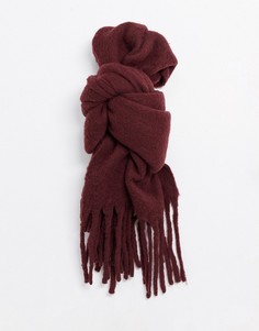 Бордовый шарф-одеяло с начесом и кисточками AllSaints-Красный