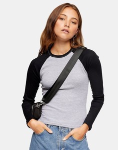Топ черного и серого цветов в бейсбольном стиле Topshop-Серый