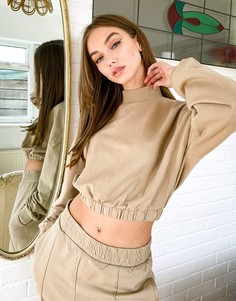 Бежевый укороченный свитшот Bershka, от комплекта-Коричневый