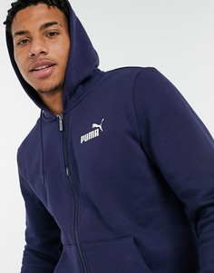 Темно-синий худи на молнии с большим логотипом на груди Puma Essentials