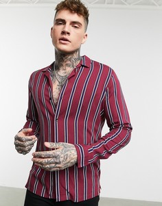 Классическая рубашка бордового цвета в полоску с отложным воротником ASOS DESIGN-Красный