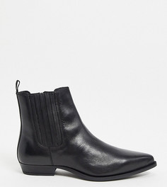 Черные кожаные ботинки для широкой стопы в стиле вестерн на кубинском каблуке Silver Street-Черный