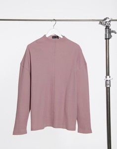 Фиолетовая выбеленная oversized-футболка из вафельной ткани с длинными рукавами и высоким воротником ASOS DESIGN-Розовый