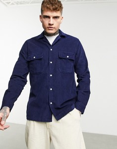 Темно-синяя вельветовая рубашка навыпуск с отложным воротником ASOS DESIGN-Темно-синий