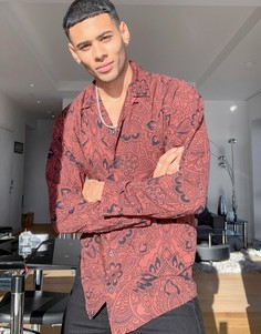 Коричневая атласная рубашка с отложным воротником из ткани пейсли Jack & Jones Premium-Светло-коричневый