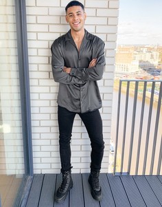 Черная атласная рубашка с отложным воротником Jack & Jones Premium-Черный