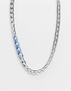 Серебристое массивное ожерелье с голубыми резиновыми звеньями DesignB-Серебристый