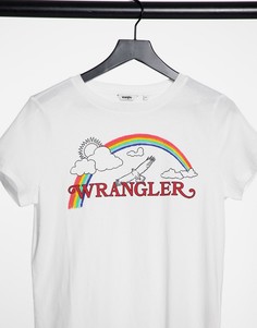 Футболка классического кроя настоящего белого цвета Wrangler Rainbow-Белый