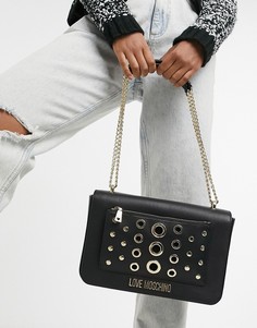 Розовая сумка на плечо с ремешком-цепочкой и отверстиями Love Moschino-Черный