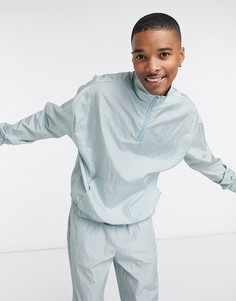 Oversized-свитшот из нейлона серо-голубого цвета с короткой молнией от комплекта ASOS DESIGN-Синий