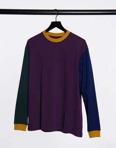 Свободная футболка с длинным рукавом из смешанной ткани пике и джерси ASOS DESIGN-Фиолетовый